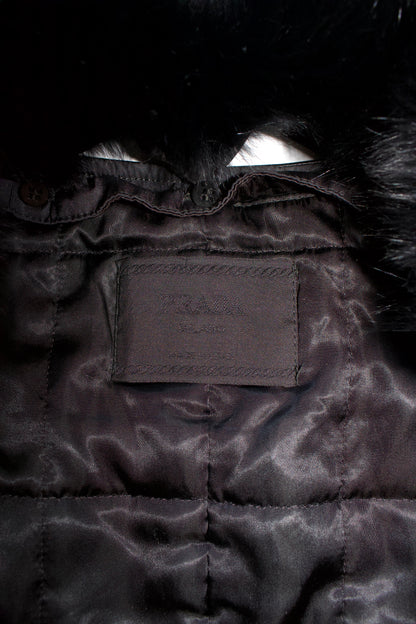 Prada FW 1995 black nylon & leather vest jacket with fur