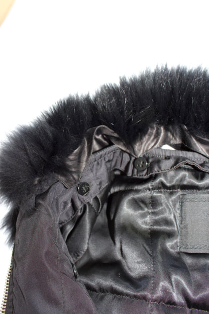 Prada FW 1995 black nylon & leather vest jacket with fur