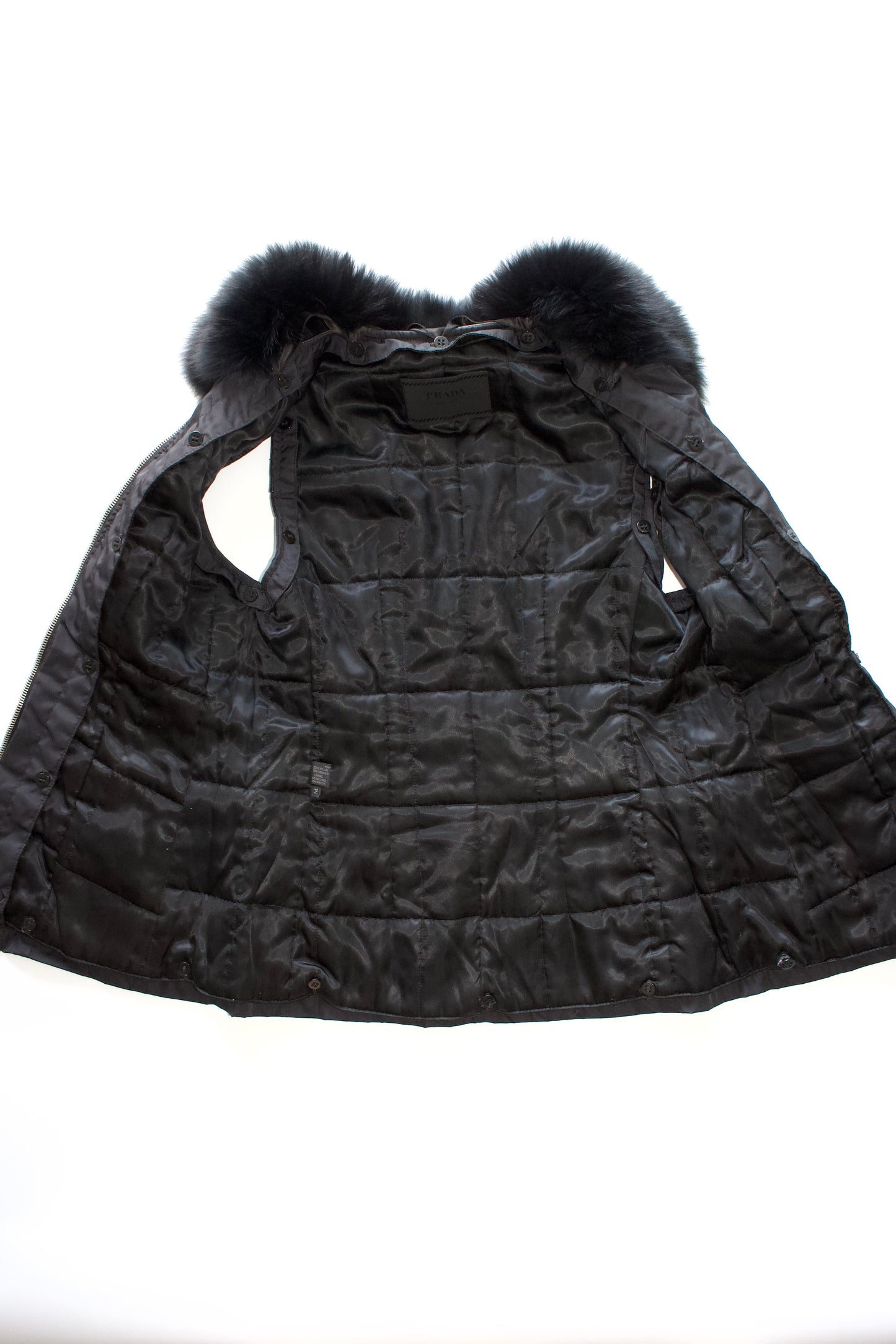 Prada FW 1995 black nylon & leather vest jacket with fur