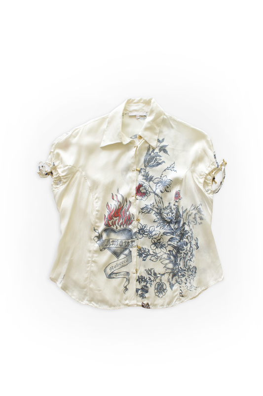 Roberto Cavalli SS 2003 white 'Tattoo' silk top