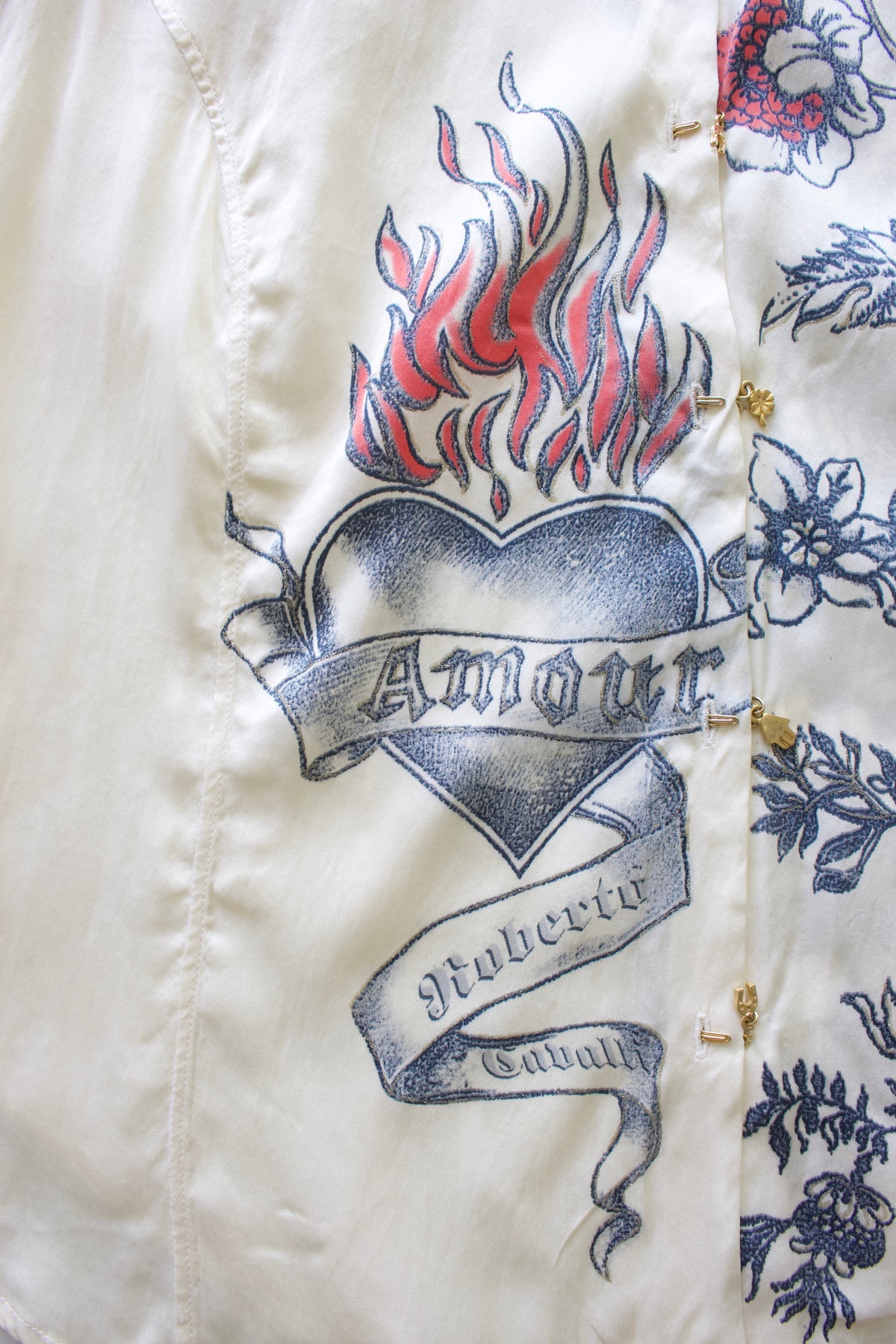 Roberto Cavalli SS 2003 white 'Tattoo' silk top