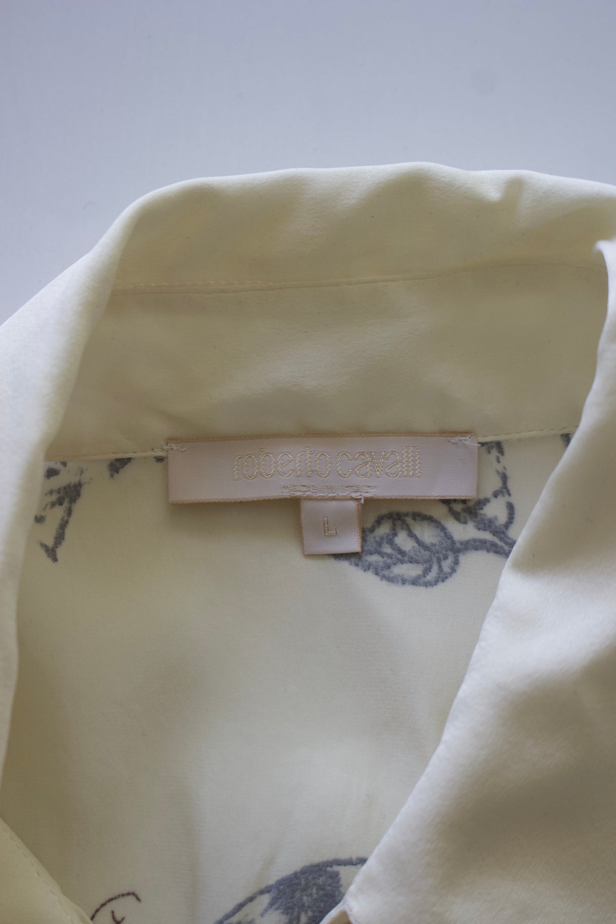 Roberto Cavalli SS 2003 white 'Tattoo' silk top