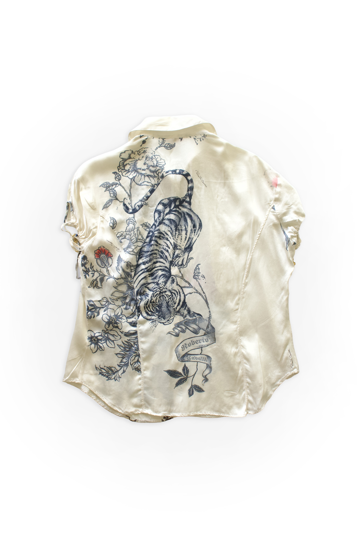 Roberto Cavalli SS 2003 white 'Tattoo' silk top