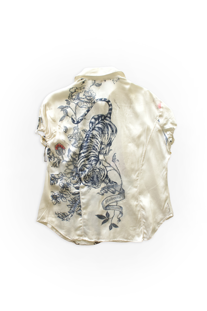 Roberto Cavalli SS 2003 white 'Tattoo' silk top
