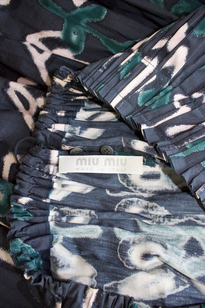 Miu Miu SS 2001 navy cotton printed A-line skirt