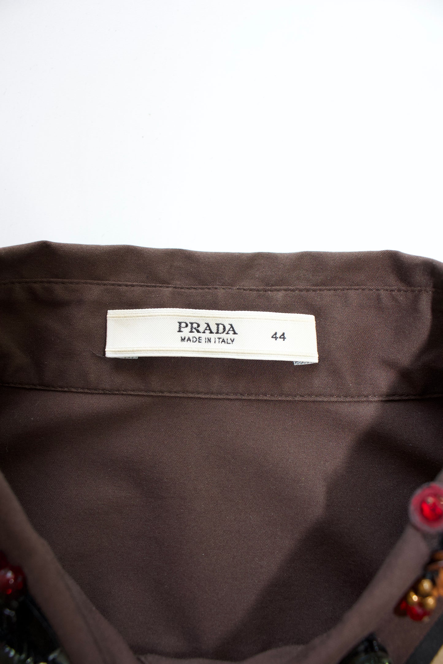 Prada SS 2005 brown cotton shirt with embellishments