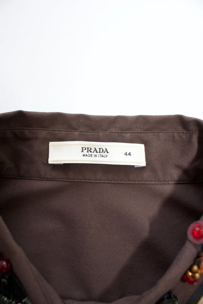 Prada SS 2005 brown cotton shirt with embellishments