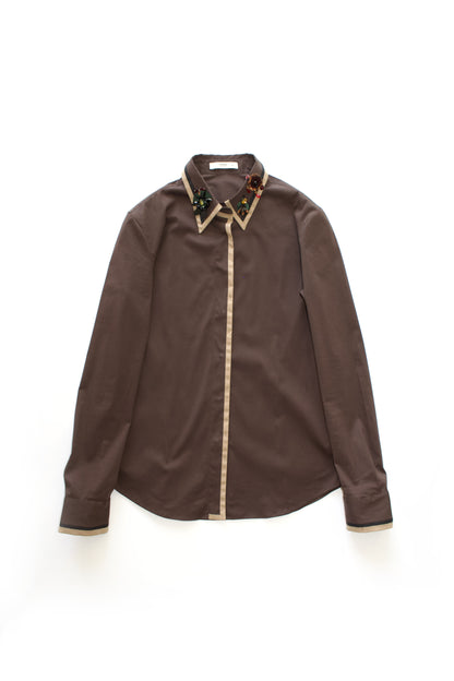 Prada SS 2005 brown cotton shirt with embellishments