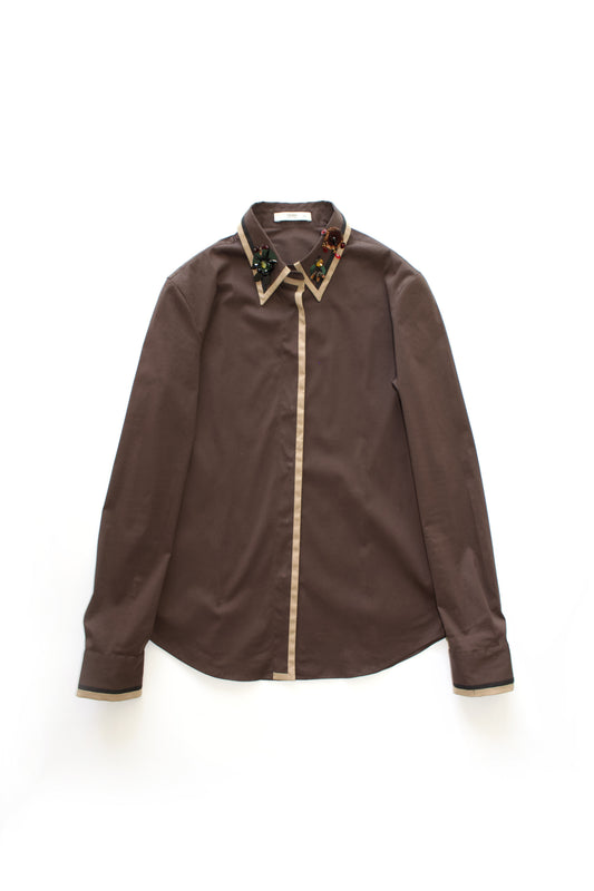 Prada SS 2005 brown cotton shirt with embellishments