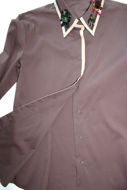Prada SS 2005 brown cotton shirt with embellishments