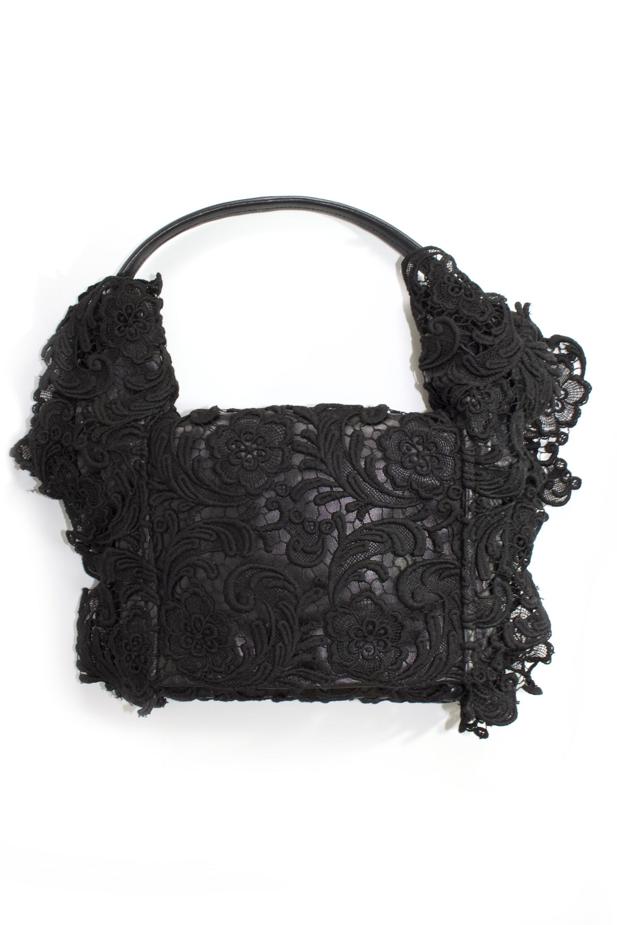 Prada FW 2008 black lace & leather shoulder bag