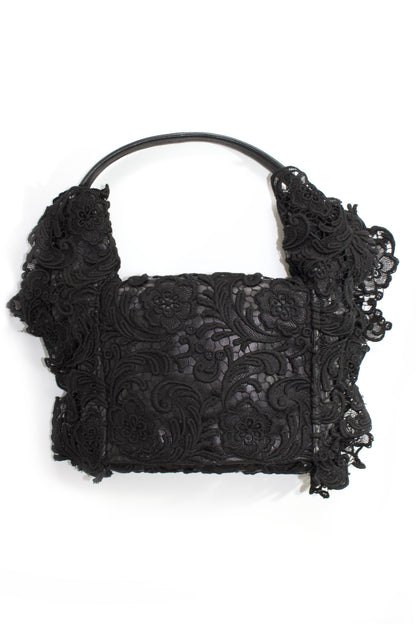 Prada FW 2008 black lace & leather shoulder bag