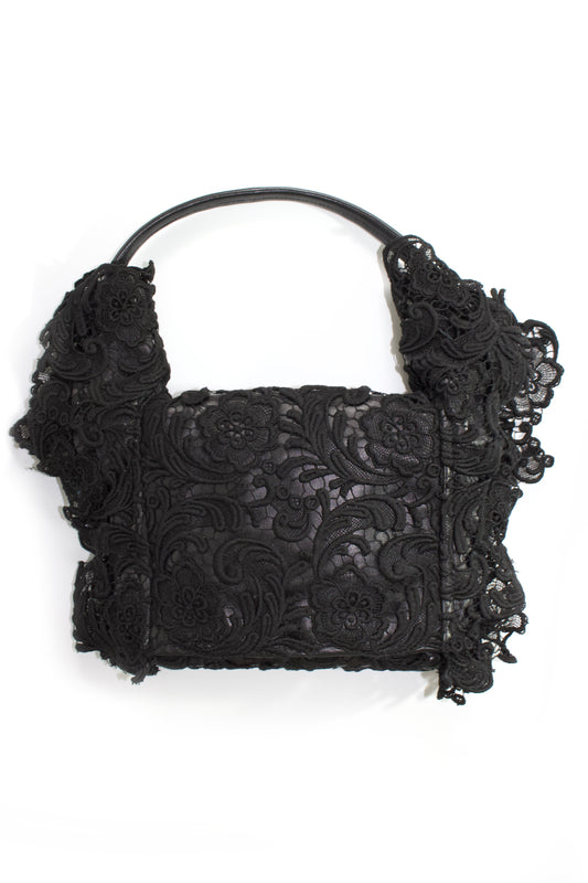 Prada FW 2008 black lace & leather shoulder bag