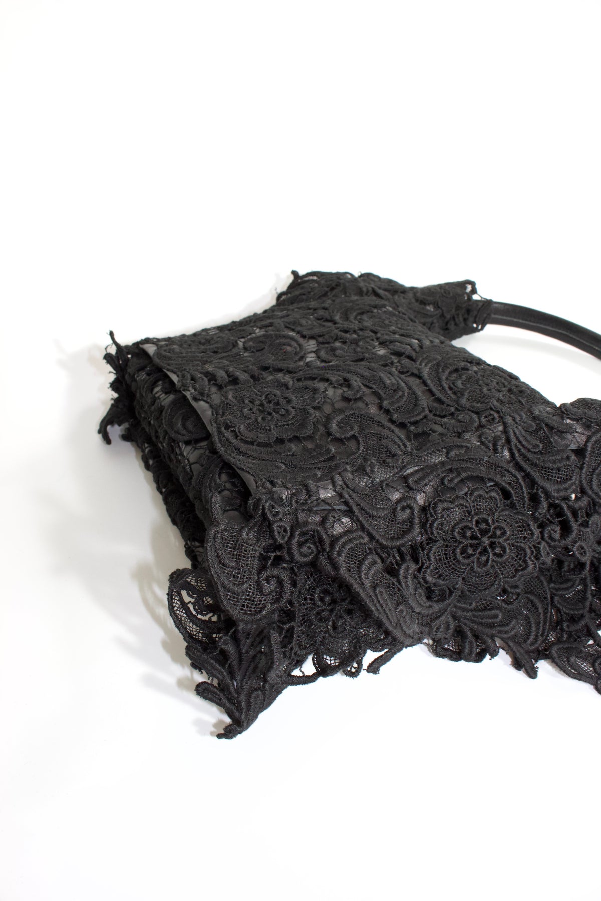 Prada FW 2008 black lace & leather shoulder bag