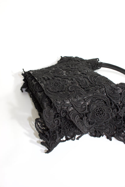 Prada FW 2008 black lace & leather shoulder bag