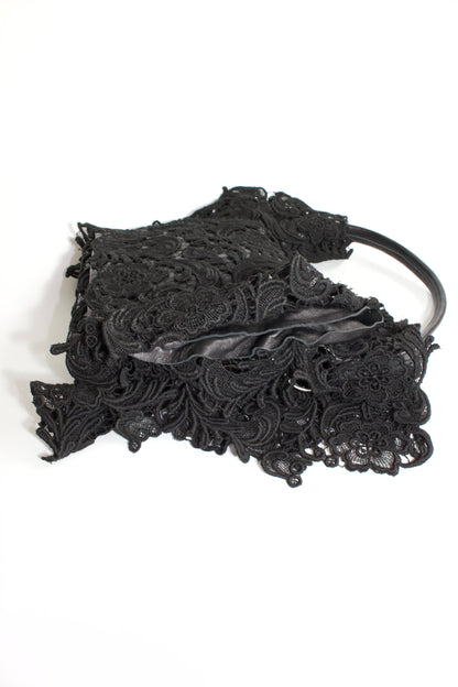 Prada FW 2008 black lace & leather shoulder bag
