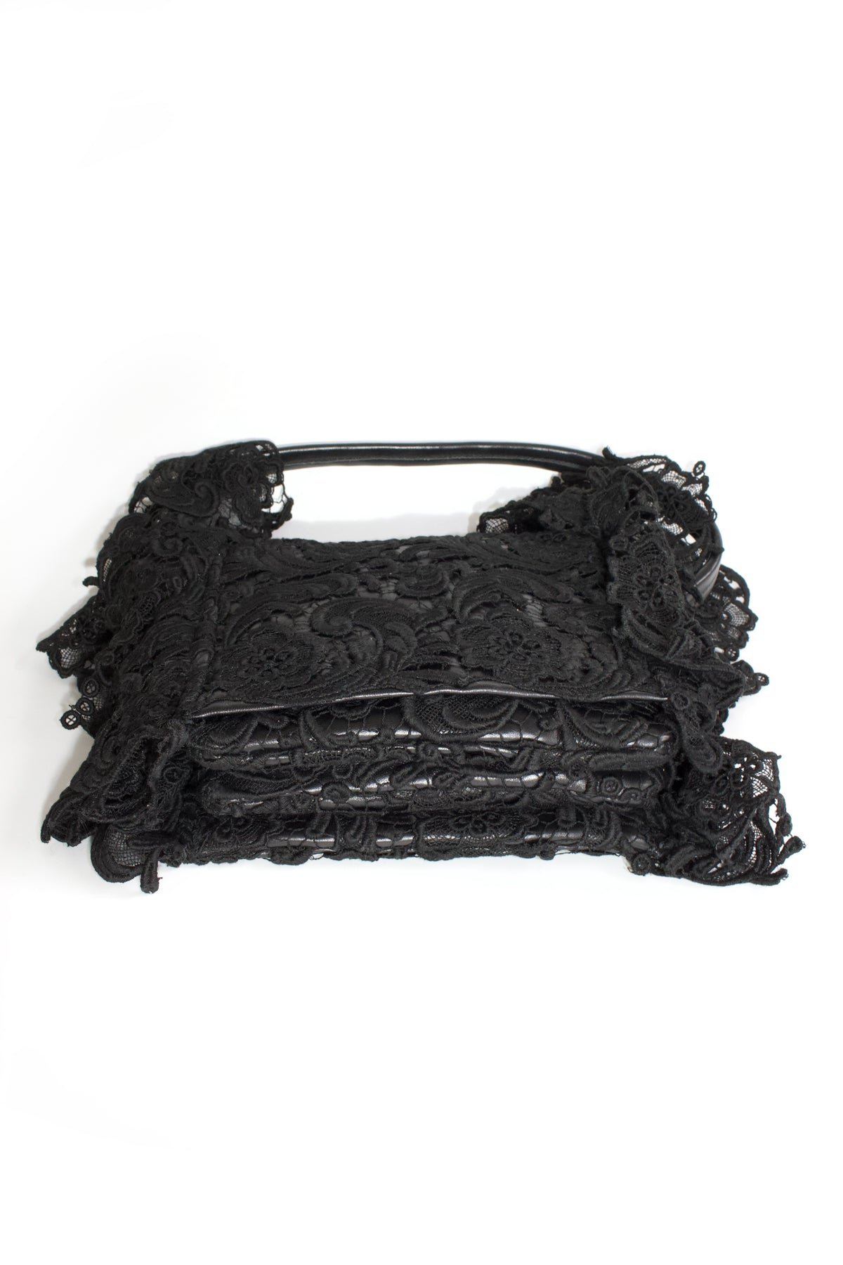 Prada FW 2008 black lace & leather shoulder bag