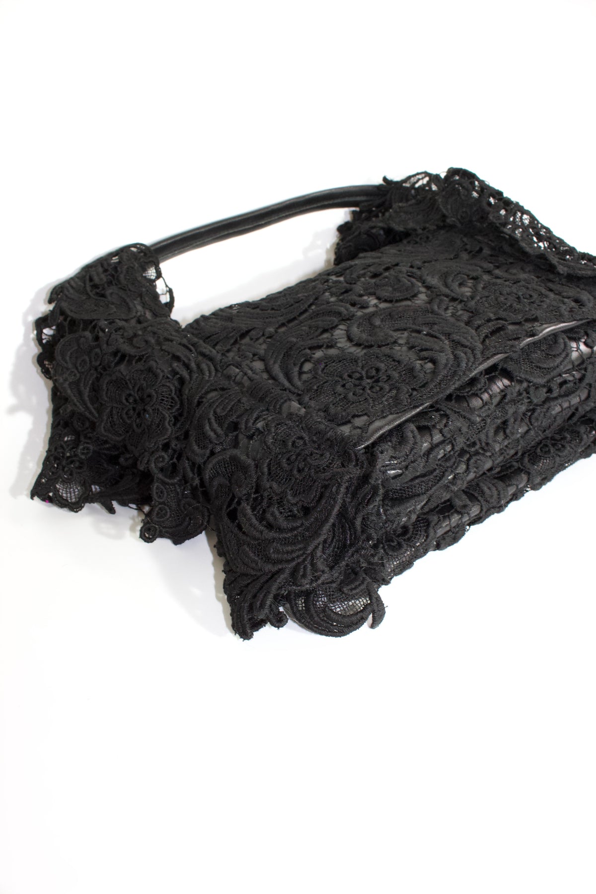 Prada FW 2008 black lace & leather shoulder bag