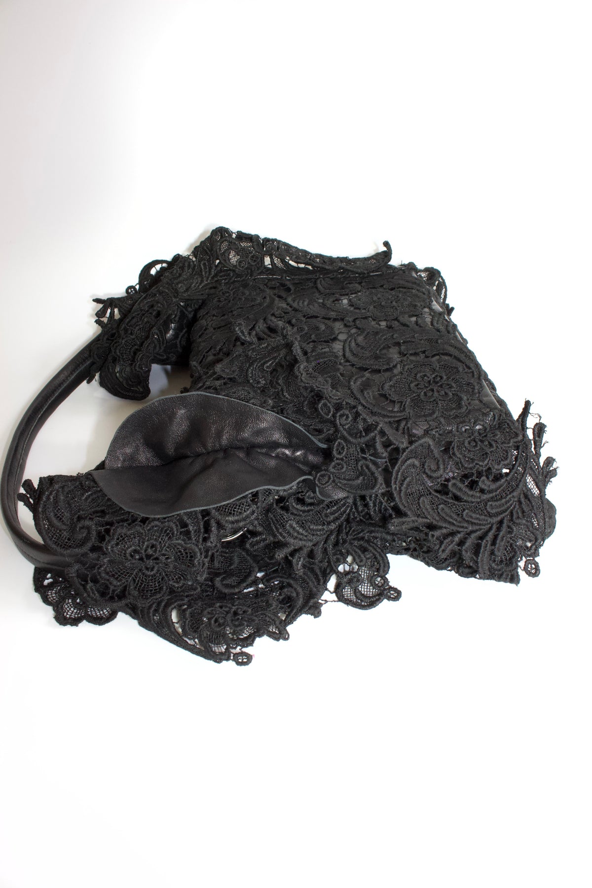 Prada FW 2008 black lace & leather shoulder bag