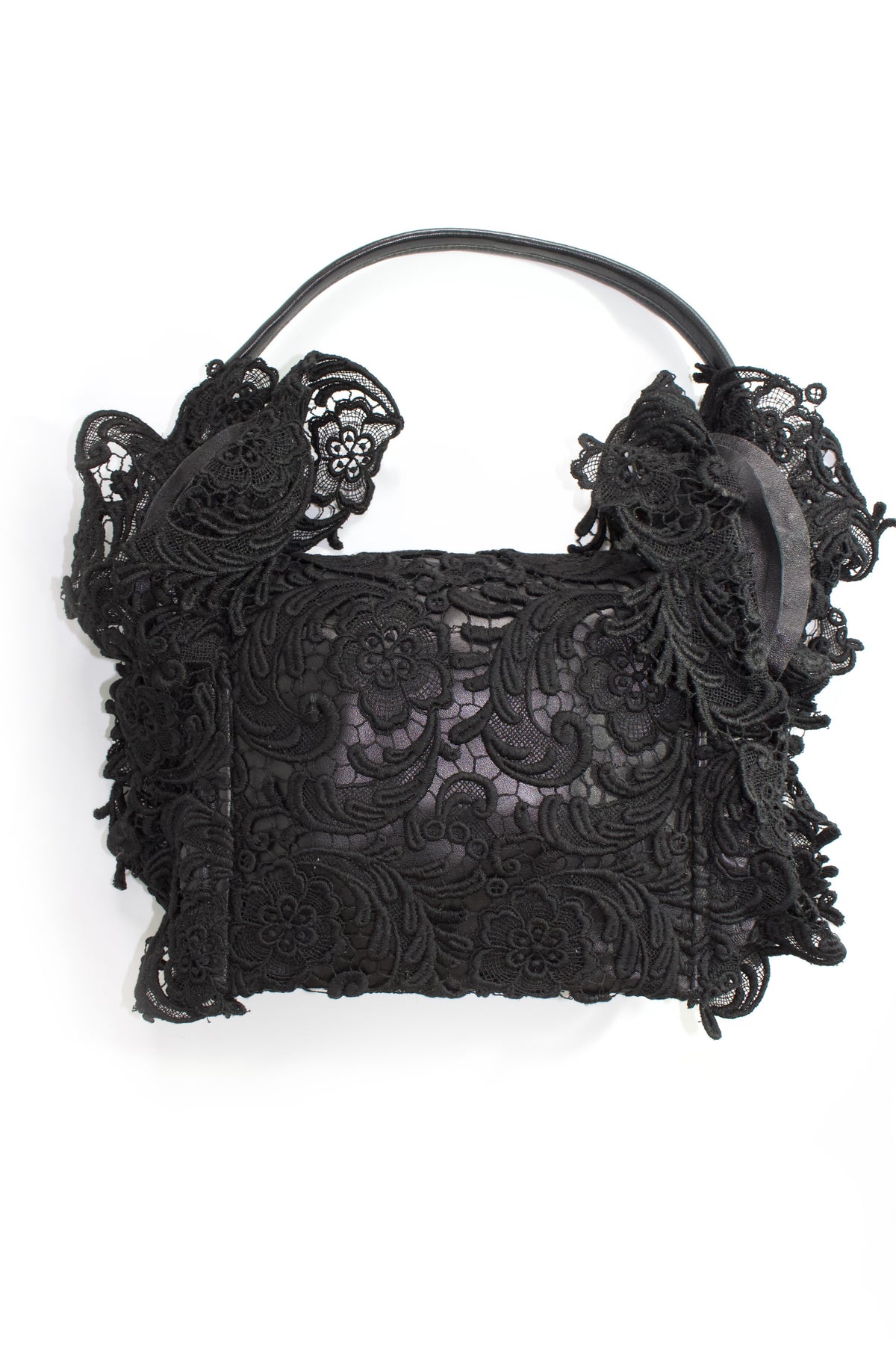 Prada FW 2008 black lace & leather shoulder bag