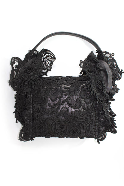 Prada FW 2008 black lace & leather shoulder bag
