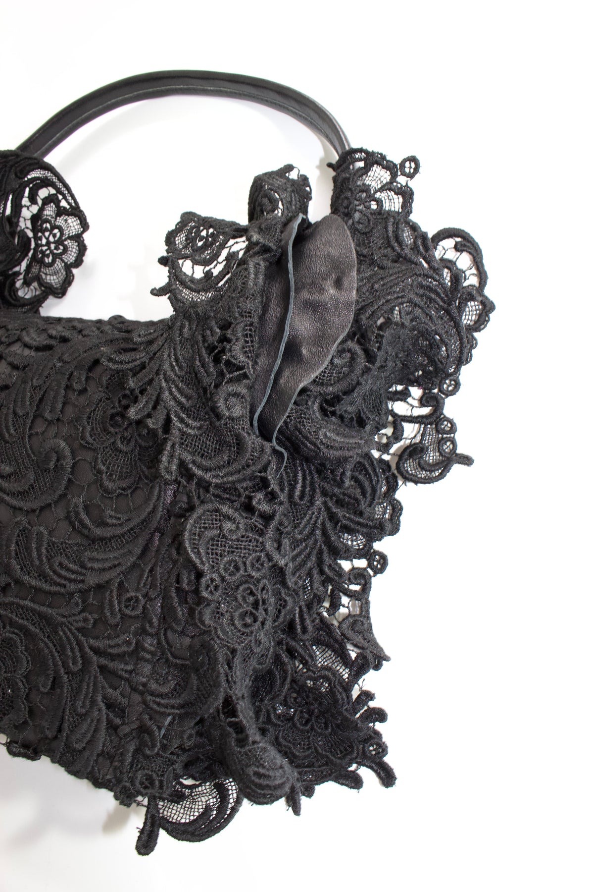 Prada FW 2008 black lace & leather shoulder bag