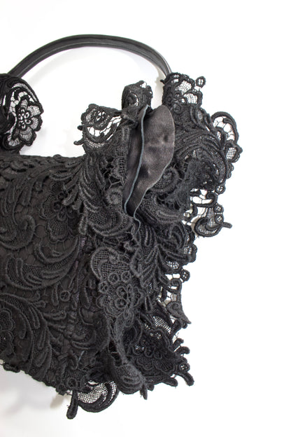 Prada FW 2008 black lace & leather shoulder bag