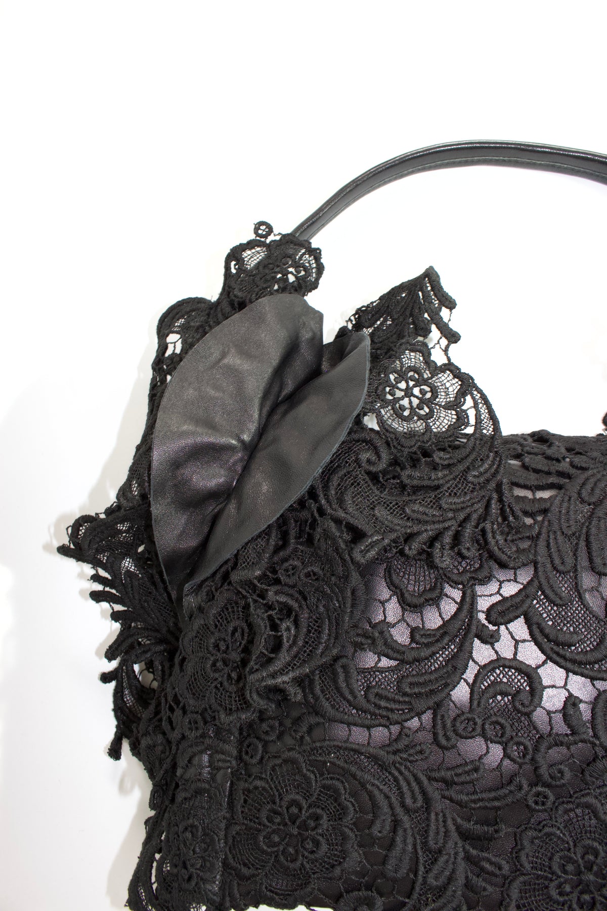 Prada FW 2008 black lace & leather shoulder bag