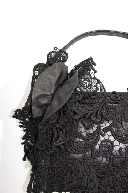 Prada FW 2008 black lace & leather shoulder bag