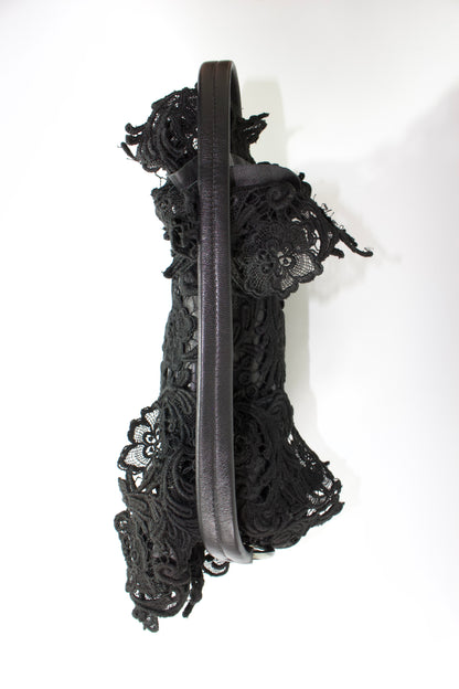 Prada FW 2008 black lace & leather shoulder bag