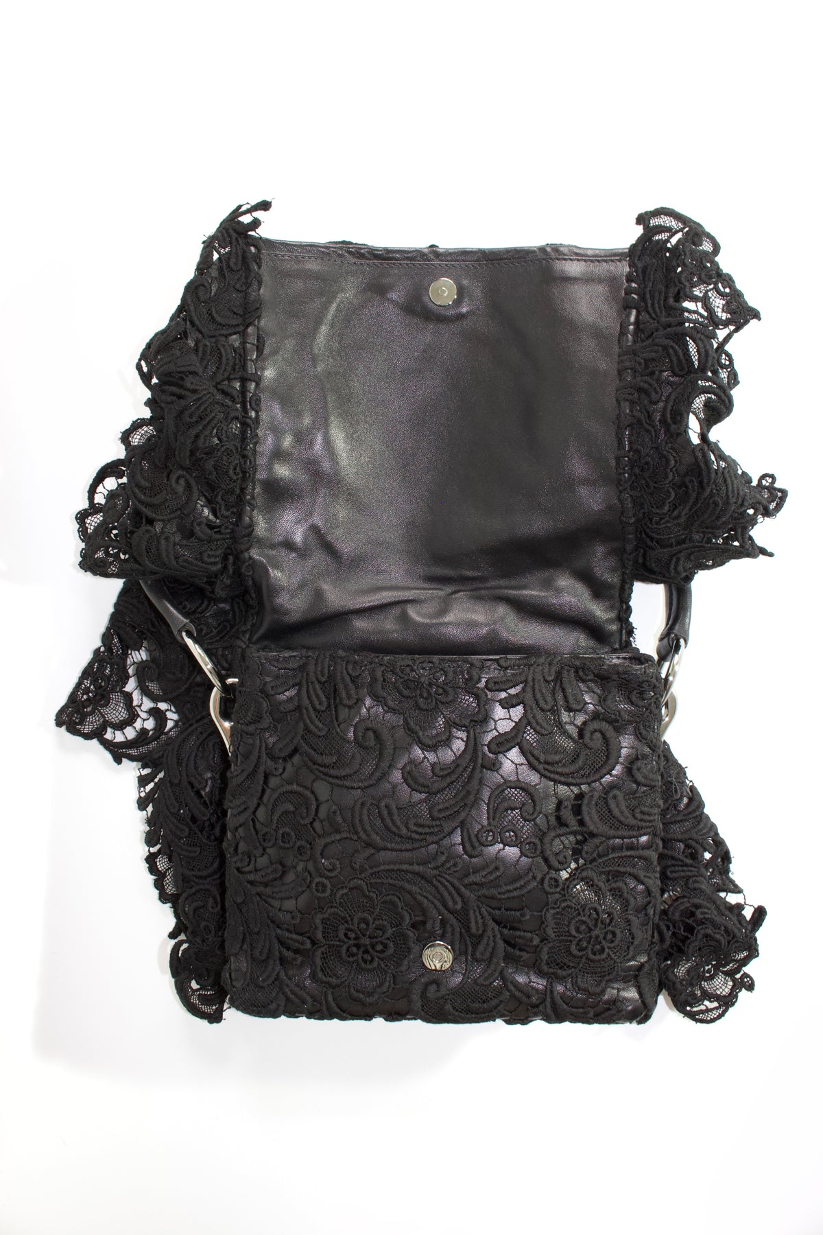 Prada FW 2008 black lace & leather shoulder bag