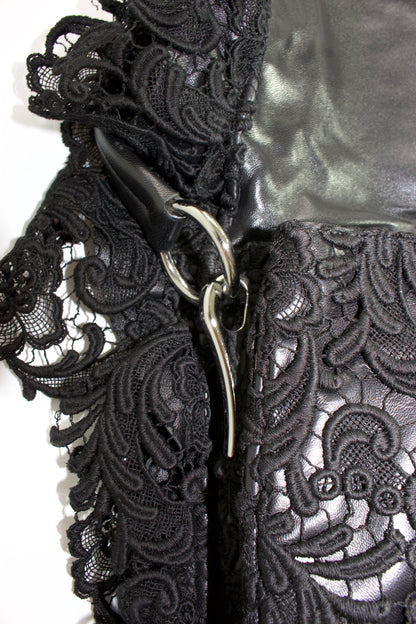 Prada FW 2008 black lace & leather shoulder bag