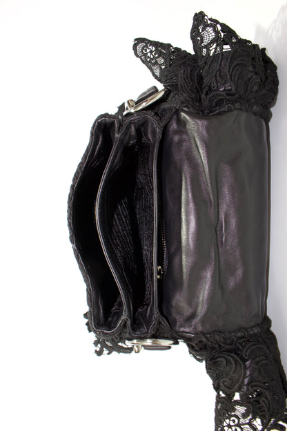 Prada FW 2008 black lace & leather shoulder bag