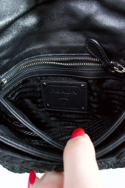 Prada FW 2008 black lace & leather shoulder bag