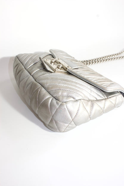 Miu Miu Resort 2014 silver matelassé 'Biker' bag