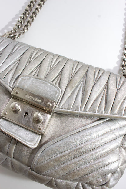 Miu Miu Resort 2014 silver matelassé 'Biker' bag