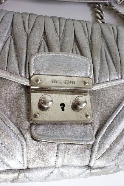Miu Miu Resort 2014 silver matelassé 'Biker' bag