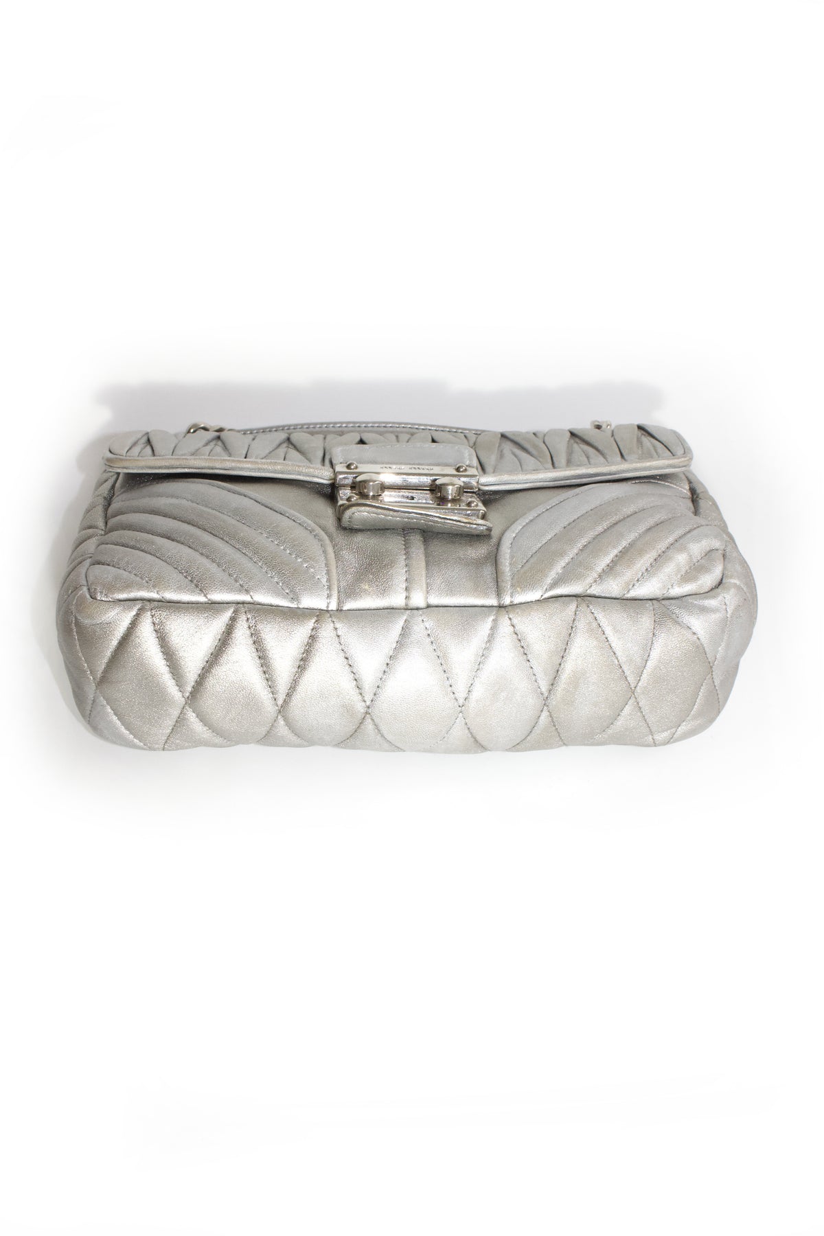 Miu Miu Resort 2014 silver matelassé 'Biker' bag