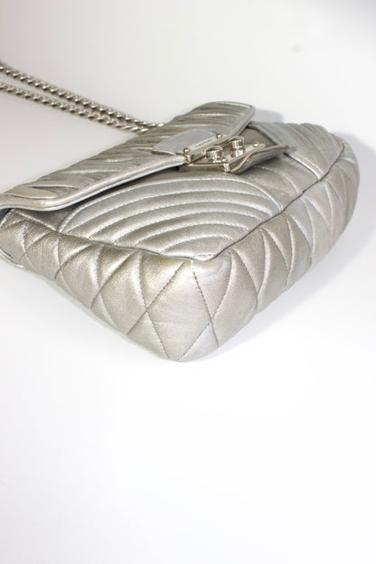 Miu Miu Resort 2014 silver matelassé 'Biker' bag