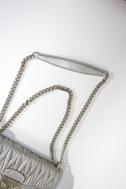 Miu Miu Resort 2014 silver matelassé 'Biker' bag