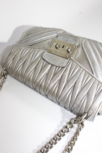 Miu Miu Resort 2014 silver matelassé 'Biker' bag