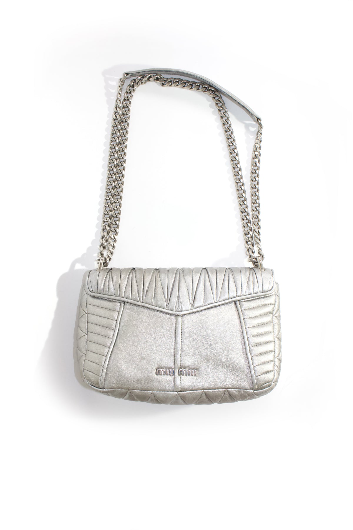Miu Miu Resort 2014 silver matelassé 'Biker' bag