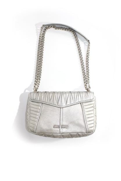 Miu Miu Resort 2014 silver matelassé 'Biker' bag