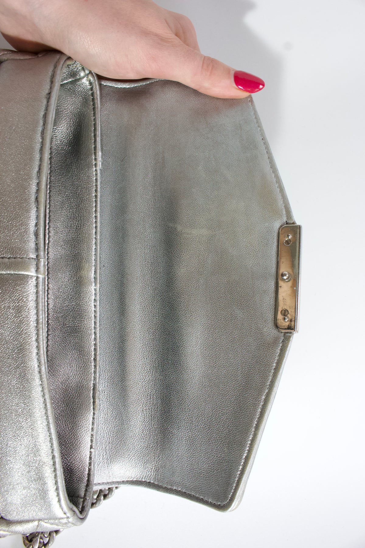 Miu Miu Resort 2014 silver matelassé 'Biker' bag