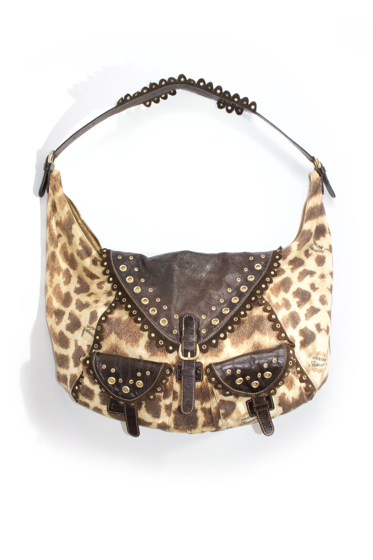 Roberto Cavalli cheetah print canvas & leather shoulder bag