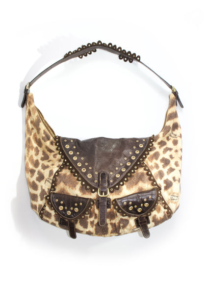 Roberto Cavalli cheetah print canvas & leather shoulder bag
