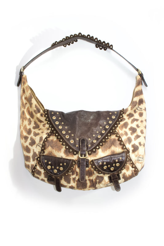 Roberto Cavalli cheetah print canvas & leather shoulder bag