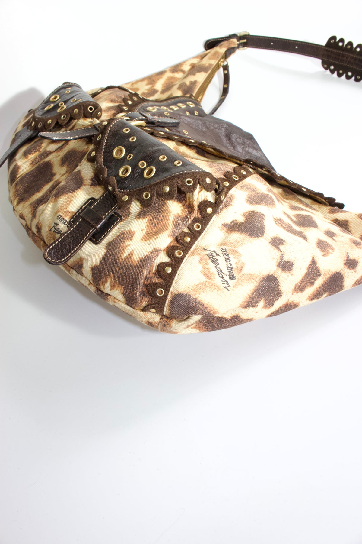 Roberto Cavalli cheetah print canvas & leather shoulder bag