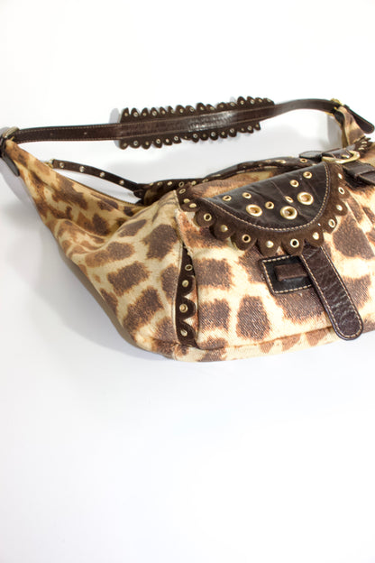 Roberto Cavalli cheetah print canvas & leather shoulder bag