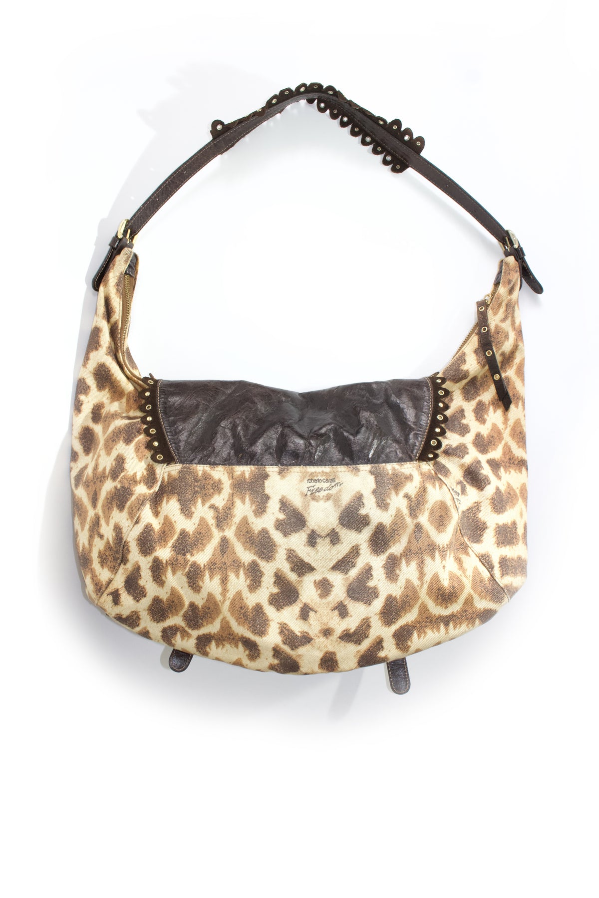 Roberto Cavalli cheetah print canvas & leather shoulder bag